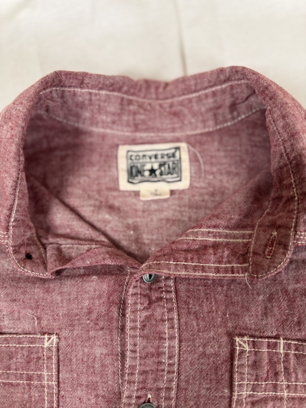 Converse Men's Button Up Long Sleeve Shirt Size Small - Red - Picture 6 of 7